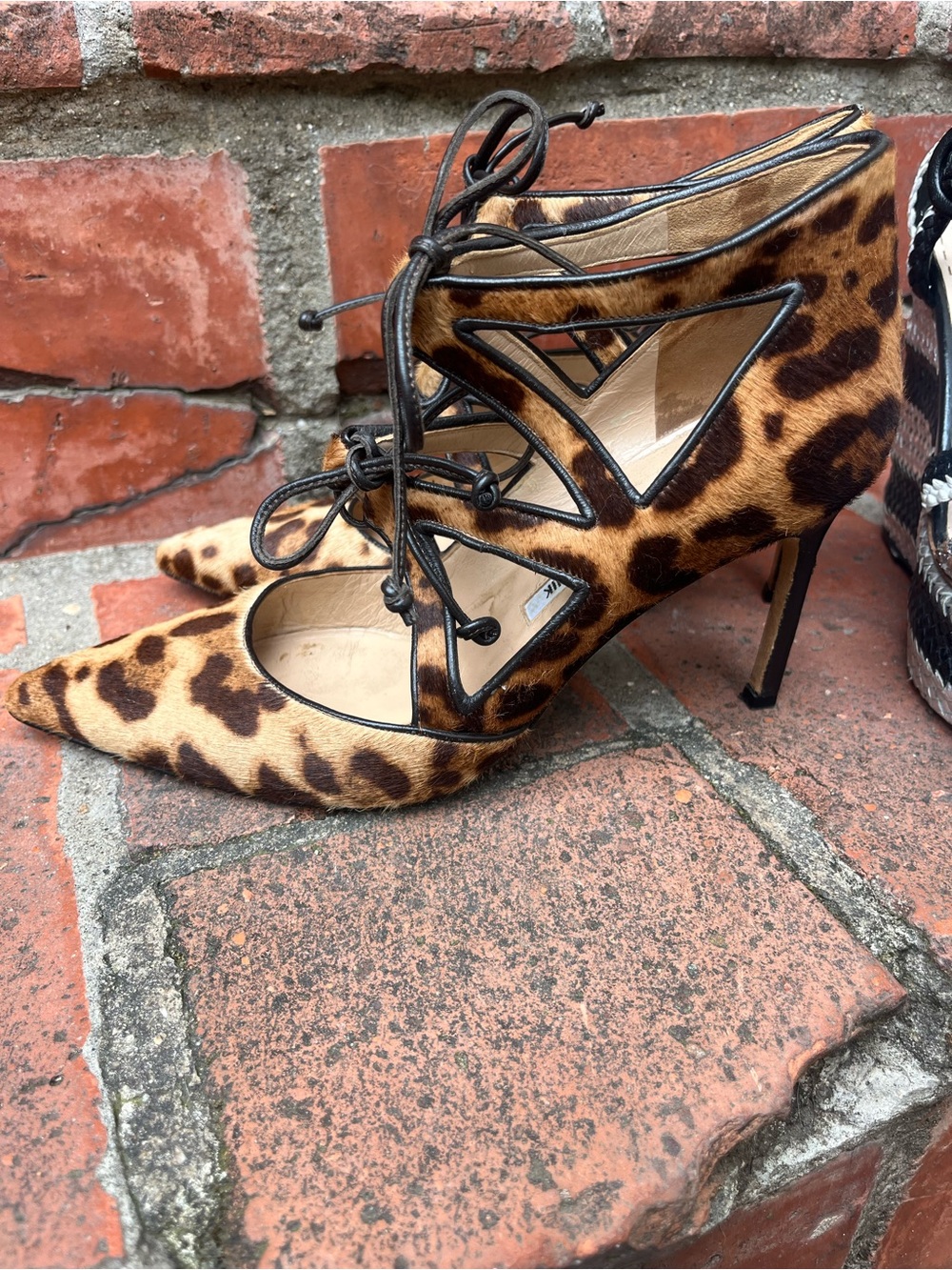 2 pairs, Prada silver black wedges and Manolo Blahnik pony hair tie pumps - Picture 4 of 11